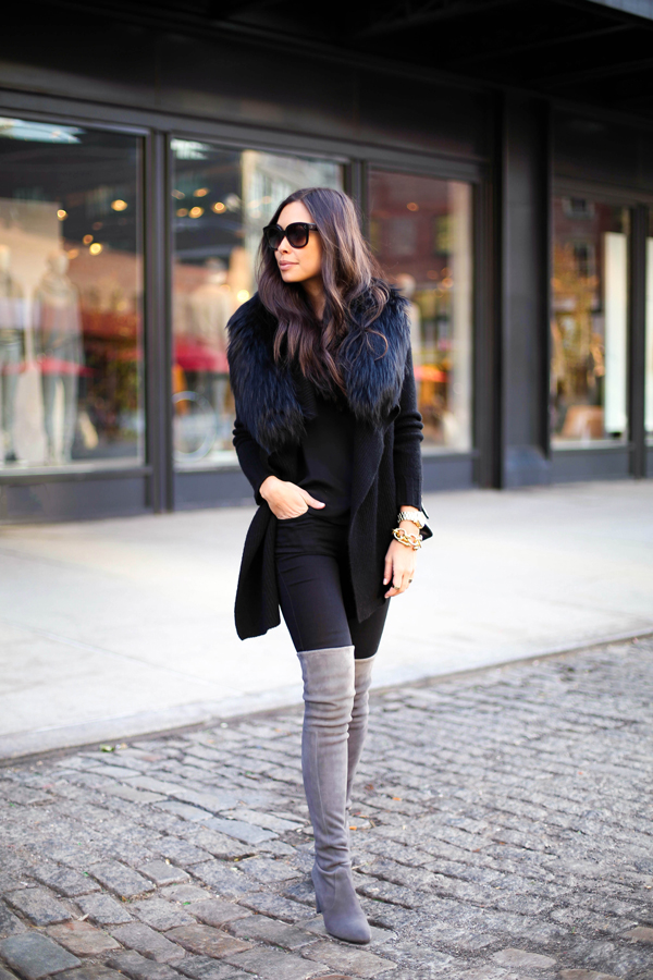 outfit with grey knee high boots